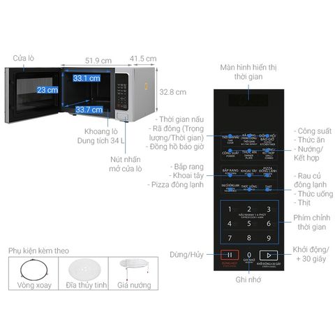 Lò vi sóng có nướng Toshiba ER-SGS34(S1)VN 34L - Thiết kế thanh lịch, công suất 1100W, nhiều chức năng nấu tiện lợi cho gia đình bạn