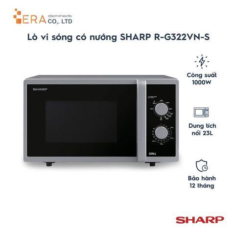 Lò Vi Sóng Nướng Sharp R-G322VN-S 23 Lít, Công Suất 800W/1000W - Tiện Lợi Hâm Nóng và Rã Đông Thực Phẩm, Bảo Hành 12 Tháng