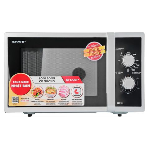 Lò Vi Sóng Nướng Sharp R-G322VN-S 23 Lít, Công Suất 800W/1000W - Tiện Lợi Hâm Nóng và Rã Đông Thực Phẩm, Bảo Hành 12 Tháng