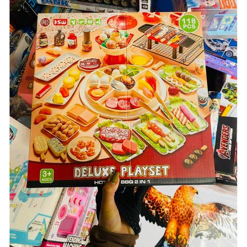 Bộ đồ chơi nấu ăn, đồ hàng, món ăn lẩu nướng 20D2 BBQ Hot Pot 2in1 Deluxe Play set 118 chi tiết