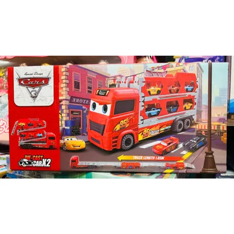 Xe ô tô tải Mcqueen 95 2 tầng có đường trượt và 2 xe ô tô nhỏ chạy bằng đà 152 - Xe đồ chơi