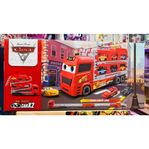 Xe ô tô tải Mcqueen 95 2 tầng có đường trượt và 2 xe ô tô nhỏ chạy bằng đà 152 - Xe đồ chơi