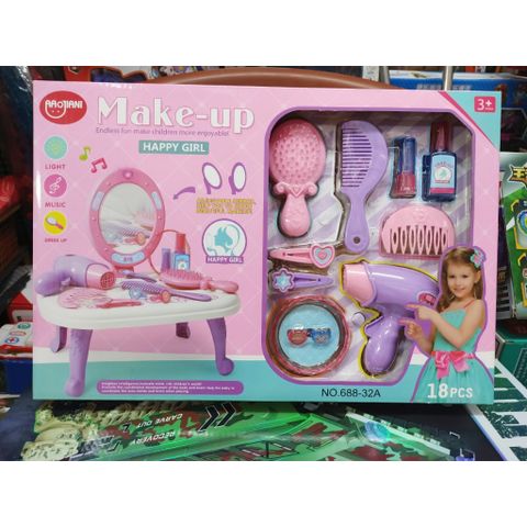 Bộ đồ chơi bàn trang điểm 18 chi tiết có đèn và nhạc, shop tặng kèm pin (688-32A)