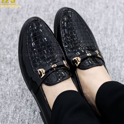 Giày Lười Nam Da Bóng Dập Vân Caro - Phong Cách Trẻ Trung, Thời Trang Nam Cao Cấp, Dễ Phối Đồ