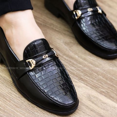 Giày Lười Nam Da Bóng Dập Vân Caro - Phong Cách Trẻ Trung, Thời Trang Nam Cao Cấp, Dễ Phối Đồ