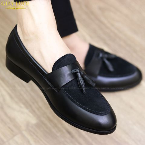 Giày Da Lười Nam Cao Cấp - Thiết Kế Đính Chuông, Bề Mặt Da Lộn Thời Trang Dễ Phối Đồ, Sang Trọng và Tiện Lợi