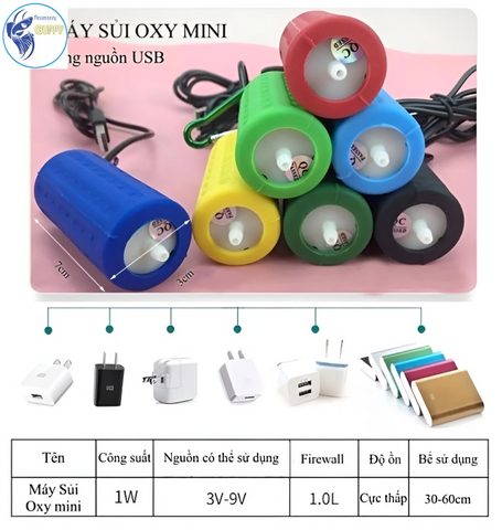 Máy Sủi Oxy Mini Siêu Êm USB - Thiết Bị Sục Oxi Bể Cá Cảnh Gọn Nhẹ, Tiện Lợi Khi Đi Câu Cá