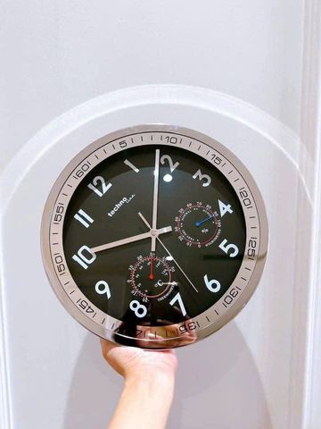Đồng hồ treo tường Technoline 30cm mạ kim loại - Thiết kế dễ đọc, hiển thị thời gian, nhiệt độ và độ ẩm - Hàng nội địa Đức