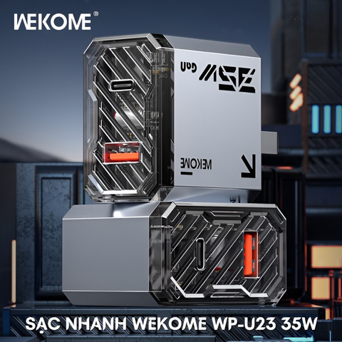 Củ Sạc Nhanh 35W WEKOME WP-U23 - 2 Cổng Sạc USB-C & USB-A, Công Nghệ GaN, Tốc Độ Cao, Thiết Kế Nhỏ Gọn, Duy Trì Nhiệt Độ Thấp