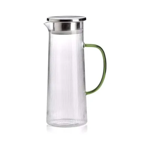Bình nước IVV NARCISSUS Thủy Tinh Borosilicat với Nắp Thép - Dung Tích 1.3L & 1.6L, Chế Độ Rót Tự Do & Lọc - Xuất Xứ Italia