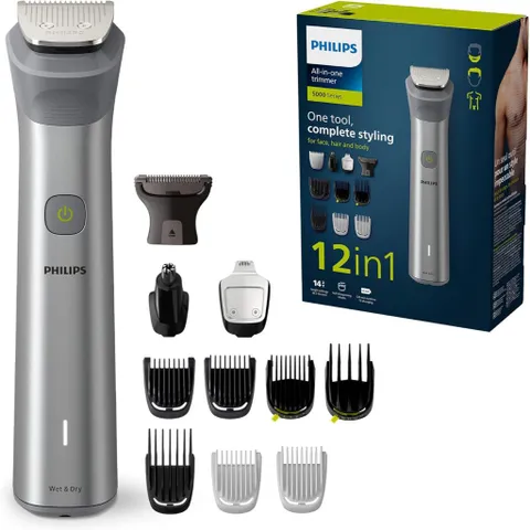 Tông Đơ Đa Năng Philips Multigroom Series 5000 MG5950/15 - 12 Phụ Kiện Cắt Tóc, Tỉa Râu, Đầu Cạo Toàn Thân, Chống Thấm Nước, Pin 120 Phút