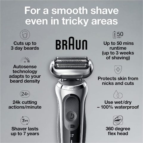 Máy cạo râu điện Braun Series 7 7020S - Công nghệ Autosense, Sạc nhanh 5 phút, 360° Flex cho cạo êm ái, Xuất xứ Đức