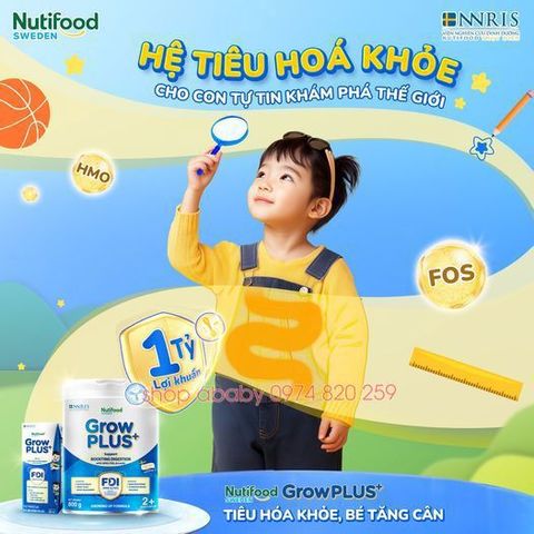 Sữa bột Nutifood Sweden GrowPLUS+ Tiêu Hóa (Xanh Nhạt) - Tiêu hóa khỏe, tăng cân Lon 800g