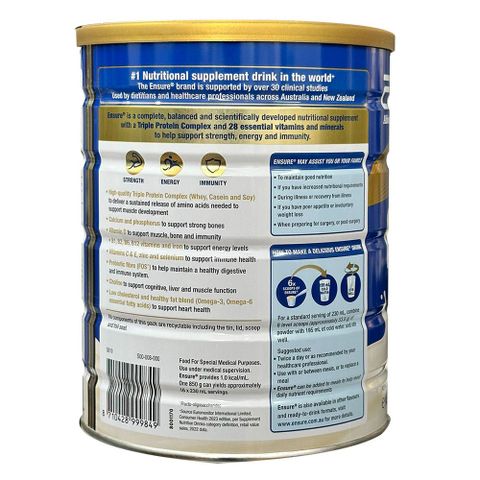Sữa Bột Ensure Úc Vị Vani 850g Dành Cho Người Cao Tuổi, Người Suy Nhược Cơ Thể