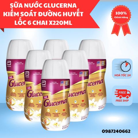 Sữa Bột Pha Sẵn Glucerna  Abbot Hương Vani Lốc 6 Chai x 220ml Hỗ Trợ Kiểm Soát Đường Huyết