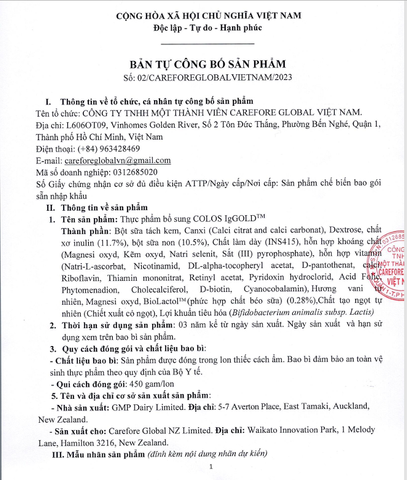 Colos IgGold  - Sữa non kháng thể Newzeland – 450gr – Chính hãng