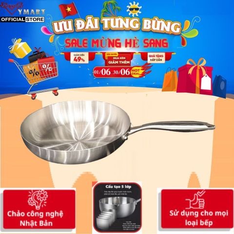 Chảo Cạn Lòng Inox SEKA 26Cm SK6030 - 5 Lớp Nguyên Khối, Chống Dính Tự Nhiên, An Toàn Mọi Loại Bếp