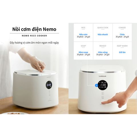 Nồi Cơm Điện LocknLock Bianco Nemo 1.2L EJR384IVY - 6 Chế Độ, Màn Hình LCD, Bảo Hành 2 Năm, Thiết Kế Sang Trọng, Dễ Vệ Sinh