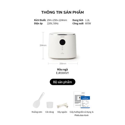 Nồi Cơm Điện LocknLock Bianco Nemo 1.2L EJR384IVY - 6 Chế Độ, Màn Hình LCD, Bảo Hành 2 Năm, Thiết Kế Sang Trọng, Dễ Vệ Sinh