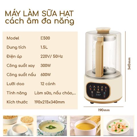 Máy Làm Sữa Hạt SEKA E500 Chống Ồn 1,5L - Đa Năng 10 Chức Năng, Bảo Hành 2 Năm - Thiết Kế Sang Trọng, An Toàn, Tiêu Chuẩn Nhật Bản