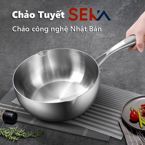 (Tặng Kèm Vỉ Gác Dầu) Chảo Sâu Lòng Chống Dính Inox Nguyên Khối SEKA 22/24/26 cm - Dùng Mọi Loại Bếp - Hàng Chính Hãng