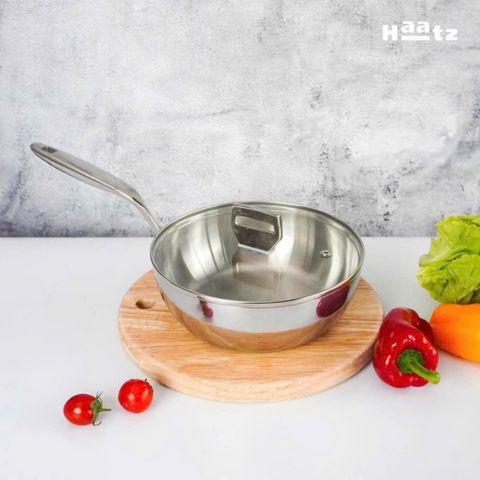Chảo Sâu Lòng 26cm Inox 316 Nguyên Khối 3 Lớp Haatz HYP926, Dùng Cho Mọi Loại Bếp - Hàng Chính Hãng