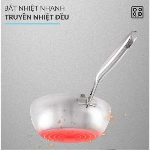 Chảo Sâu Lòng 26cm Inox 316 Nguyên Khối 3 Lớp Haatz HYP926, Dùng Cho Mọi Loại Bếp - Hàng Chính Hãng