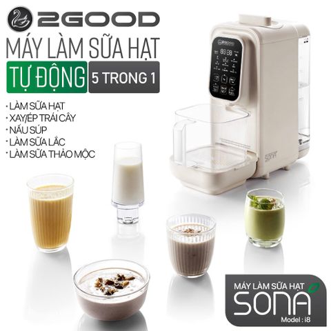 Máy Làm Sữa Hạt Tự Động 2GOOD SONA I8 - 1200W, 1.2L, Ca Thủy Tinh, Bảng Điều Khiển Tiếng Việt, Đa Chức Năng - Hàng Chính Hãng