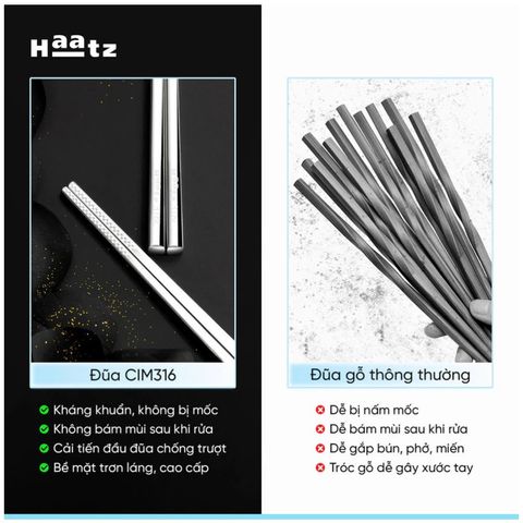 Bộ Đũa inox 10 Đôi Haatz HCS079 (CIM316) - Đũa inox 316L Siêu Bền, An Toàn, Bảo Hành 24 Tháng