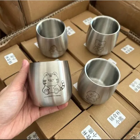 Cốc Inox 304 Mini 100ml KLE86 - Thiết Kế Hoạt Hình Dễ Thương, Chống Nóng Lạnh, An Toàn Cho Bé, Đồ Dùng Gia Đình