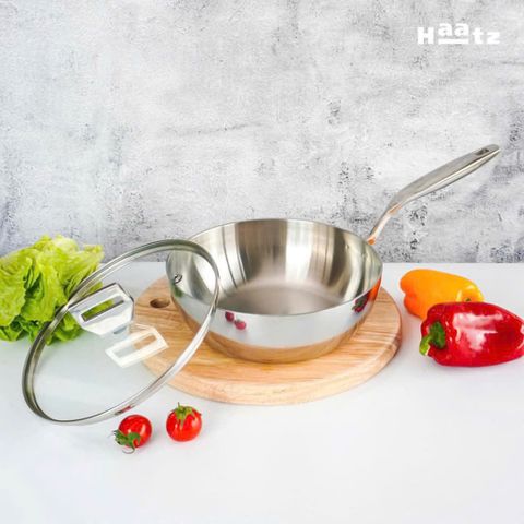 Chảo Sâu Lòng 20cm Inox 316 Nguyên Khối 3 Lớp Haatz HYP920, Dùng Cho Mọi Loại Bếp - Hàng Chính Hãng