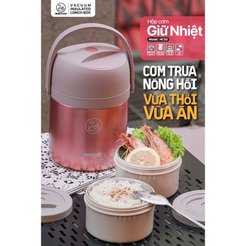 Hộp Cơm Giữ Nhiệt 2GOOD HC50 - 1600ml Inox SUS316 Kèm Thìa & Đũa - Giữ Nóng Thực Phẩm, Tiện Lợi Mang Đi Học, Đi Làm