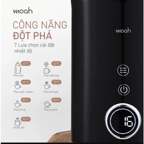 Ấm Đun Siêu Tốc Moah 1.7L MKK8721-BK - Cao Cấp, Màn Hình LED, 7 Chế Độ Nhiệt, Thiết Kế An Toàn, Uy Tín Hàn Quốc