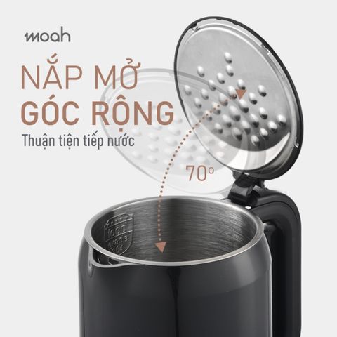 Ấm Đun Siêu Tốc Moah 1.7L MKK8721-BK - Cao Cấp, Màn Hình LED, 7 Chế Độ Nhiệt, Thiết Kế An Toàn, Uy Tín Hàn Quốc