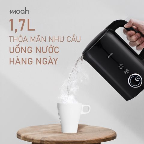 Ấm Đun Siêu Tốc Moah 1.7L MKK8721-BK - Cao Cấp, Màn Hình LED, 7 Chế Độ Nhiệt, Thiết Kế An Toàn, Uy Tín Hàn Quốc
