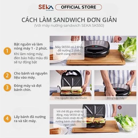 Máy Nướng Bánh Mì Sandwich SEKA SK-550 (SK550) Chống Dính 2 Mặt Tự Cảm Biến Nhiệt - Hàng Chính Hãng