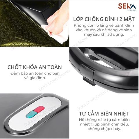 Máy Nướng Bánh Mì Sandwich SEKA SK-550 (SK550) Chống Dính 2 Mặt Tự Cảm Biến Nhiệt - Hàng Chính Hãng