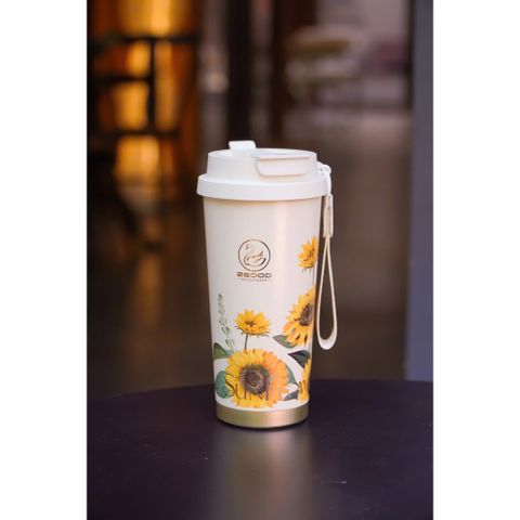Cốc Giữ Nhiệt Inox 316 500ml 2GOOD C29 Họa Tiết Hoa Hướng Dương - Kèm Ống Hút Tiện Lợi, Hàng Chính Hãng