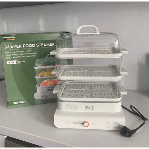 Nồi Hấp Điện Đa Năng 3 Tầng 18L Lebenlang LBEL5031 - Tiện Lợi, 900W, Giữ Vitamin, Hấp Thực Phẩm Tươi Ngon Cho Gia Đình