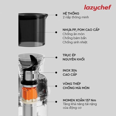 Máy Ép Chậm Nguyên Quả Lazychef 3S LC04ME Premium 200W - Máy Ép Trái Cây, Làm Kem Tươi, Thiết Kế Tiện Lợi và Hiệu Quả Cao