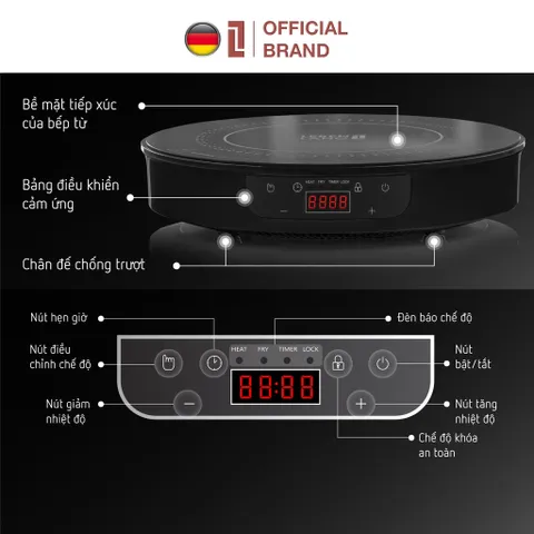 Bếp từ đơn LEBENLANG LBII5505 mặt kính chịu lực, hẹn giờ, cài đặt thời gian nấu, 2000W Chính Hãng
