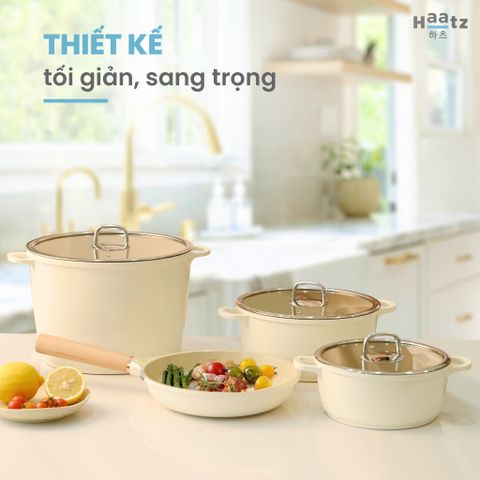 Bộ Nồi Chảo 5 Món Chống Dính Phủ Gốm Xtrema Haatz Hàn Quốc - Bảo Hành 2 Năm, An Toàn Sức Khỏe, Dễ Dàng Vệ Sinh