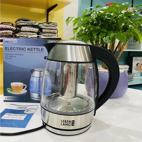 Ấm Siêu Tốc Thủy Tinh Lebenlang LBE2819 1.8L - Đun Nước Nhanh Chóng, Lõi Lọc Trà - Bảo Hành 2 Năm, Chất Liệu An Toàn