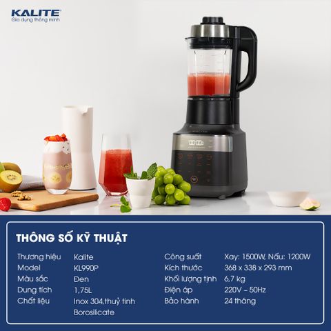 Máy Làm Sữa Hạt Cao Cấp Kalite KL990 Pro (KL990P) Phiên Bản Nâng Cấp KL950 - Công Suất Lớn, Nấu Siêu Mịn - Chính Hãng