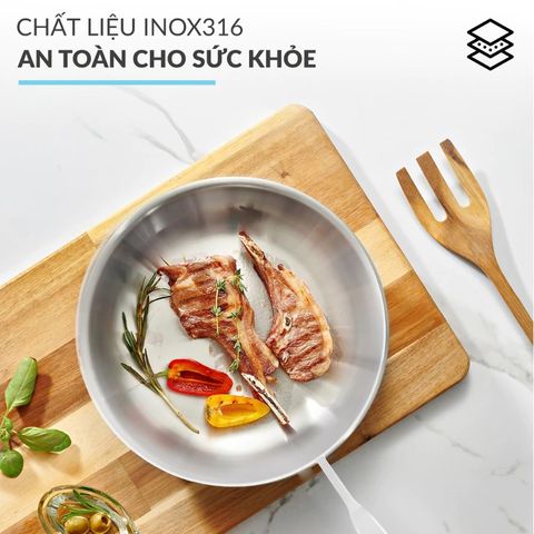 Chảo Sâu Lòng Inox 316 Nguyên Khối Haatz HYP926 - Chảo Bếp An Toàn, Chống Dính, Bảo Hành 5 Năm, Dùng Cho Tất Cả Các Loại Bếp