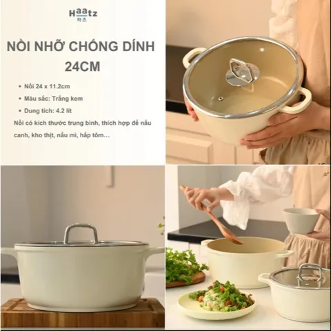 (Bảo Hành 2 Năm) Bộ Nồi Chảo 4 Món Haatz - Phủ Gốm Chống Dính Độc Quyền 9 Lớp Đúc Nguyên Khối