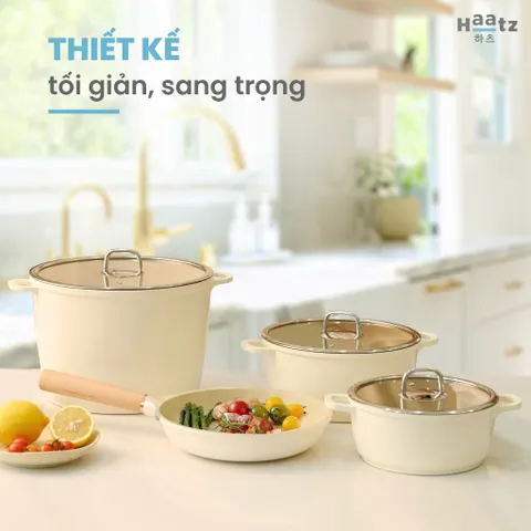(Bảo Hành 2 Năm) Bộ Nồi Chảo 4 Món Haatz - Phủ Gốm Chống Dính Độc Quyền 9 Lớp Đúc Nguyên Khối