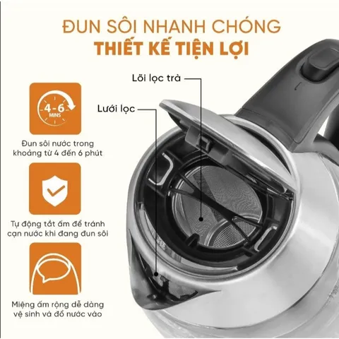 (Kèm Lõi Lọc Trà) Ấm Siêu Tốc Thủy Tinh Cao Cấp 1,8L Lebenlang LBLB2226 - 2200W, Hàng Chính Hãng