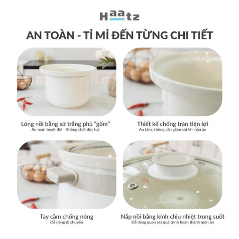 Nồi Nấu Chậm Lòng Gốm HAATZ CIM361 3L - 215W, Đa Năng, Hẹn Giờ 10 Tiếng, Giữ Dinh Dưỡng, Tiện Lợi Cho Gia Đình
