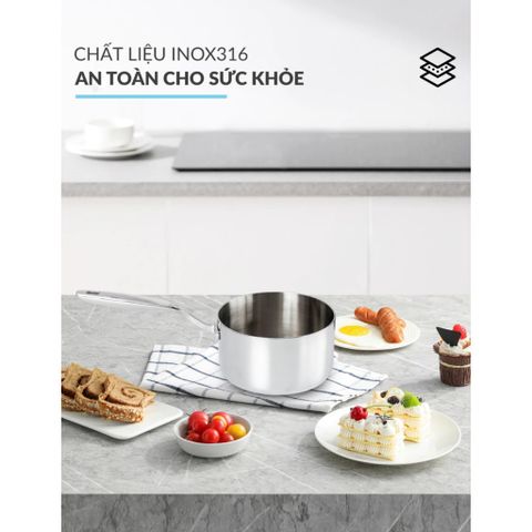 Quánh Inox 316 Đúc Đáy Liền Haatz HYP318 Size 18cm - Chảo Bếp Từ Cao Cấp Chống Dính Bảo Hành 5 Năm, An Toàn Cho Gia Đình